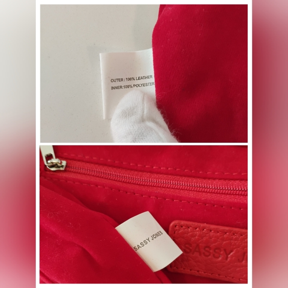 NWT Sassy Jones Leather Bag - Red Dina Pebbled Leather Fringe Crossbody Hobo - Picture 13 of 13